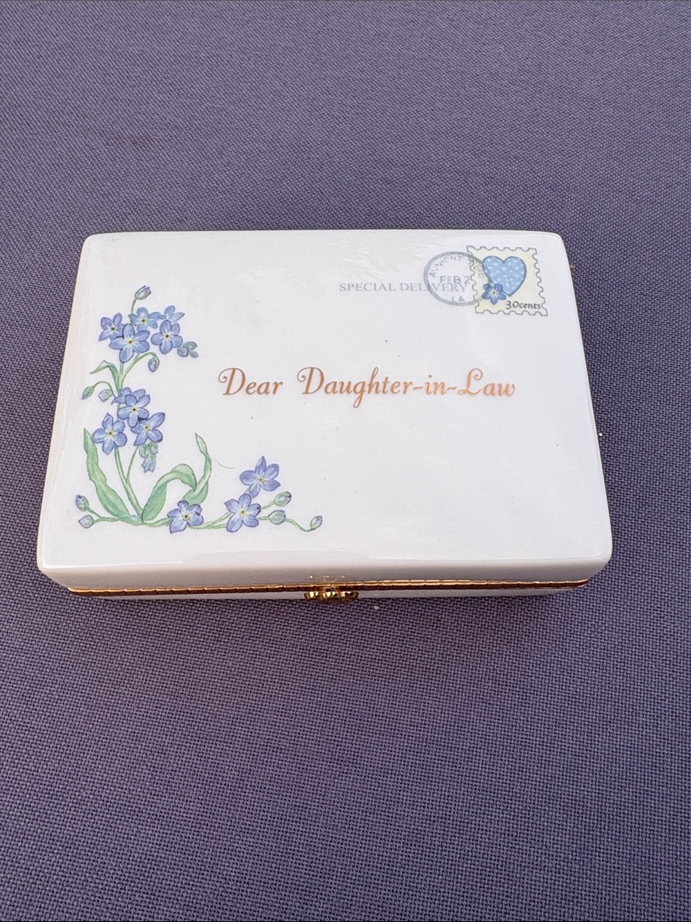 Dear Daughter-in-Law Porcelain Trinket music Box with Blue Floral Design